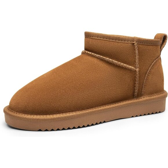 Women's Chestnut Suede Ankle Winter Boots Faux Fur Lined Water Resistant Warm - Picture 1 of 8